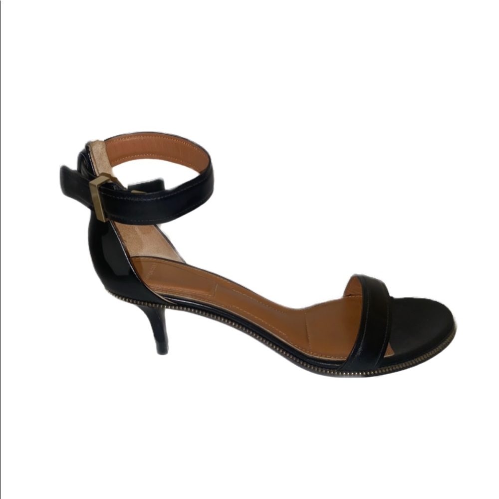 Givenchy Paris Black Heel- Zipper Trim Ankle Cuff High In Black Leather Sandals